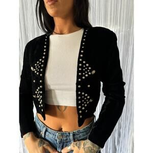 Vintage crushed velvet western cropped blazer with silver embellishments